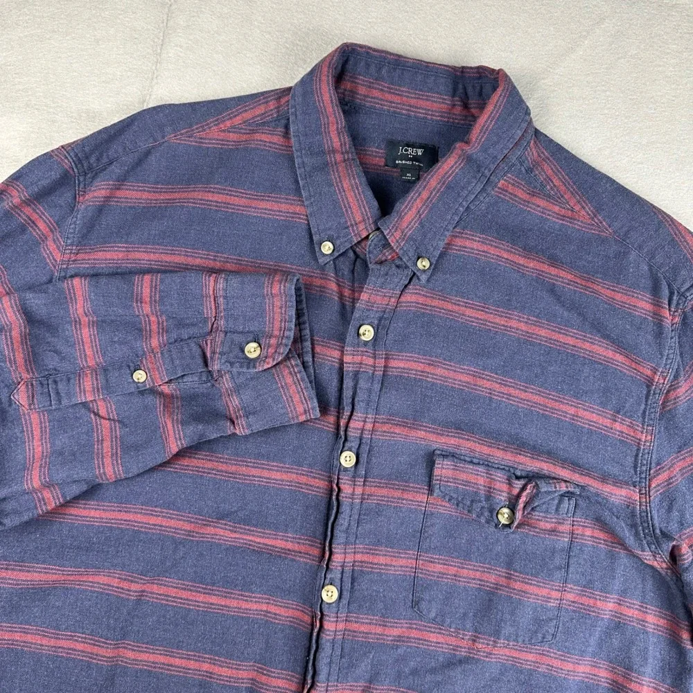 J.Crew Brushed Twill Shirt XL Blue Red Striped Long Sleeve Button Down Cotton